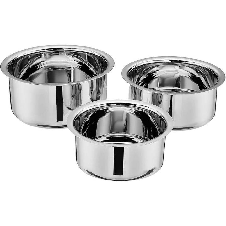Stainless Steel 3 pcs Set Gas Stove Friendly Container cookware Set - Size Top Diameter.6.5 Inch, 7.3 Inch, 7.8 Inch