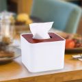 Feathers Square Wooden Cover Plastic Tissue Box Holder Napkin Dispenser Case - White. 