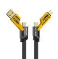 4 in 1 Fast Charging Cable (Type C/USB A/Lightning) Dual Type C PD 27W 65W Nylon Braided Cable | Flat Braided i-Phone Charging Cable with Velcro Multi Charging Cable Combo Type C/USB-A Ports. 
