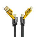 4 in 1 Fast Charging Cable (Type C/USB A/Lightning) Dual Type C PD 27W 65W Nylon Braided Cable | Flat Braided i-Phone Charging Cable with Velcro Multi Charging Cable Combo Type C/USB-A Ports. 