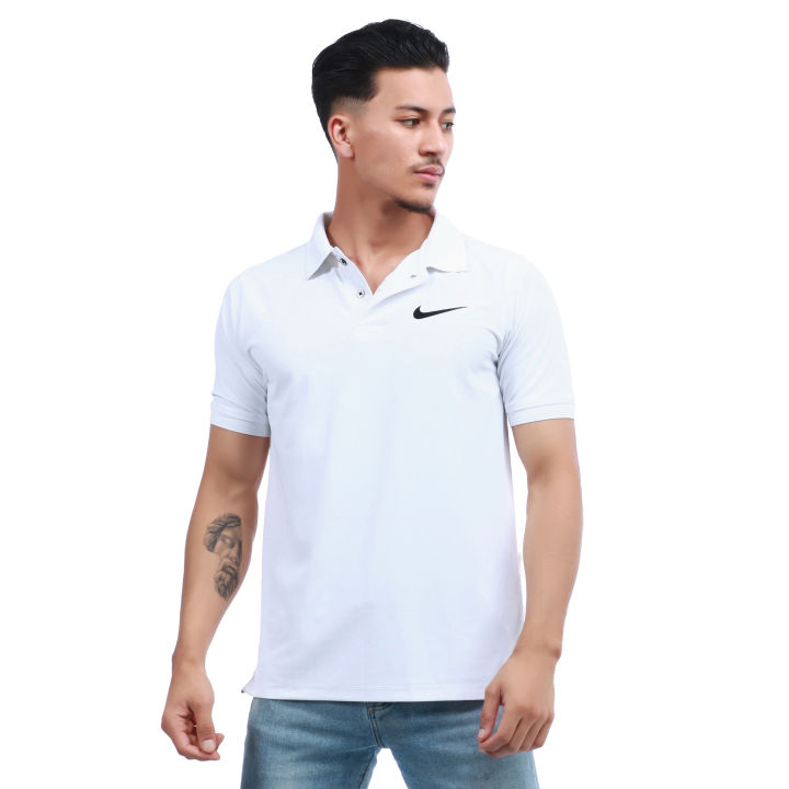 White Color Dri-Fit Plain Design Half Sleeve Polo T-Shirt For Men ...
