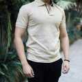 Brigade8 Beige Plain Cotton Half Sleeves Polo T-Shirt For Men. 