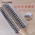 DISICHEN 【2025 Version】 Mini Round Nylon Hairbrush Curly Hair Styling Comb Rolling Comb Round Brush for Thin or Short Hair Men with Wooden Handle. 
