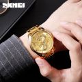 SKMEI 9193 Gold Dragon Quartz Luxury Stainless Steel Alloy Business Waterproof Wristwatches For Men | Dial Color May Differ. 