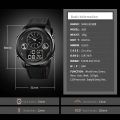 SKMEI 1653 Men’s World Time Dual Display Movement LED Electronic Multifunction Leather Strap Watch – Black. 