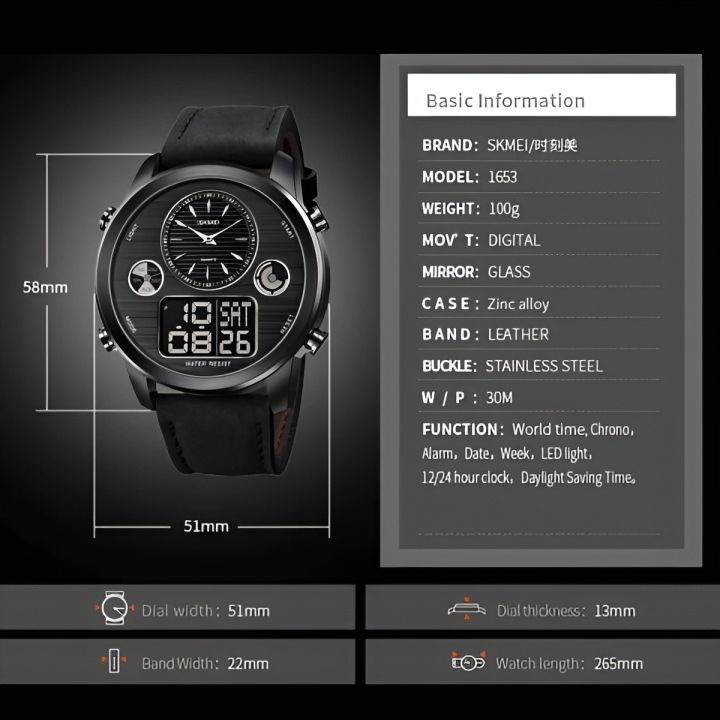 SKMEI%201653%20Men%E2%80%99s%20World%20Time%20Dual%20Display%20Movement%20LED%20Electronic%20Multifunction%20Leather%20Strap%20Watch%20%E2%80%93%20Black%20-%20Image%205