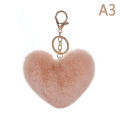 Solid Color Fluffy Pompom Keychain Gifts For Women Soft Heart Shape Pompon Fake Rabbit Key Chain Car Bag Accessories Key Ring Natuo. 