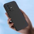 Vivo V23 5G Soft Square Liquid Silicone Phone Casing Full Cover Camera Shockproof Protection Rubber Case - Black. 