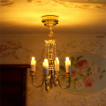 1 Piece 1:12 Mini 4 Arm Ceiling Lamp Chandelier LED Lamp Decoration Gold. 
