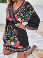 Multicolor V-Neck Floral Printed Summer Dress For Women. 