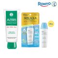 Rohto Mentholatum Acnes Combo (Acnes Creamy Wash 100g + Sunplay Skin Aqua Acne Clear Milk 25g). 