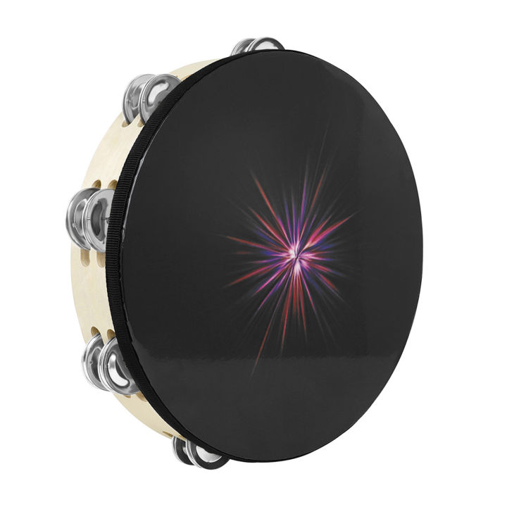 Tookss 10” Hand Held Tambourine Wooden Jingles Percussion Instrument Hand Tambourines For Church Party Kids School Party