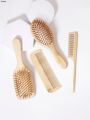 Sutuiying 4PCS natural bamboo and wood comb, anti-static, pointed tail comb, Fifty percent discount oval square scalp massage brush, dry and wet dual-purpose. 