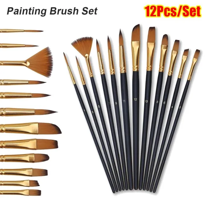 12Pcs/Set%20New%20Nylon%20Hair%20Painting%20Brush%20Set%20Acrylic%20Materials%20Watercolor%20Gouache%20Oil%20Painting%20Brush%20Short%20Wood%20Rod%20Multi-functional%20Drawing%20Supplies%20-%20Image%203