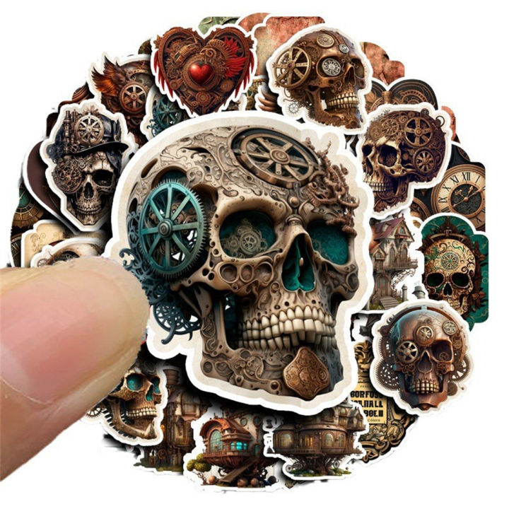 50pcs%20Vintage%20Steampunk%20Machinery%20Skull%20Sticker%20Phone%20Laptop%20Scrapbook%20Suitcase%20Journaling%20Materials%20DIY%20Vintage%20Stickers%20Pack%20-%20Image%203