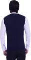 Solid V Neck Formal Navy Blue Half Sleeve Woolen Sweater For Men. 