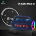 Green Melody-30 Wireless Speaker | 30Watt (15*2) Output | Dual Speaker | Dual EQ Models | 57mm*2 Dynamic Drivers | 6 Hours Playback | IPX5 Rating | FM Radio | RGB Changeable Light | 4000mAh  Battery Capacity | Stereo Sound  | HIFI Tone| | Type-c Charging. 