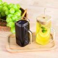 Delph Square Airtight Glass Bottle Bamboo Lid and Glass Straw | 350ml | Beer Can Glasses Tumbler for Fruit Juice Milk Soda Iced Tea Coffee Hot & Cold Mug. 