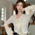 Soft Transparent Mesh Cardigan Shirt Beach Crochet Sweater Hollow Sun Protection Cardigan Tops Lace Up Knit Lace Small Shawl Jacket Summer. 