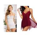 Combo Set of Babydoll Lingerie with G string panty Free size White and Maroon Color. 