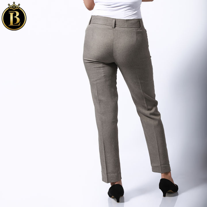 Boss%20Lady%20Cream%20Cotton%20Front%20Button%20Formal%20Pant%20For%20Women%20-%20Image%204