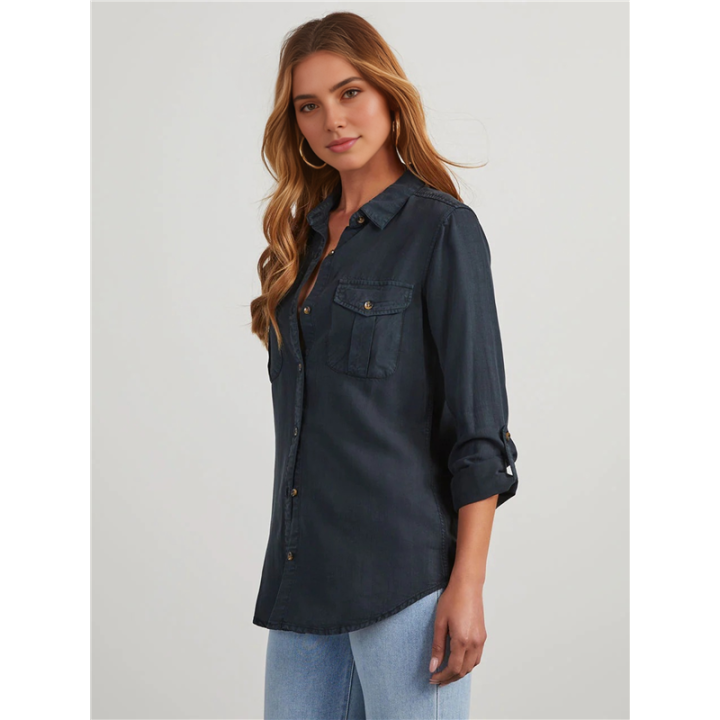 Lapel%20Casual%20Female%20Tops%20Navy%20Blue%20XL%20-%20Image%204