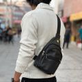 Men Crossbody Bag/ Pu Leather - Black  Fashion Premium Leather Cross Body Bag With Zippered Compartment. 