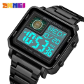 SKMEI 2033 for Men Unique Digital Watch Cool Led Analog Quartz Wristwatch 3-Time Zone Large Face Stopwatch Square Chronograph Watch(30M Waterproof, 12/24H Calendar, Alarm - Black. 