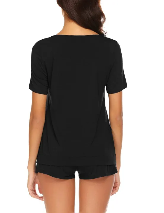 Women%20Shorts%20Pajama%20Set%20Short%20Sleeve%20Sleepwear%20Nightwear%20Free%20Size%20Black%20Color%20-%20Image%205