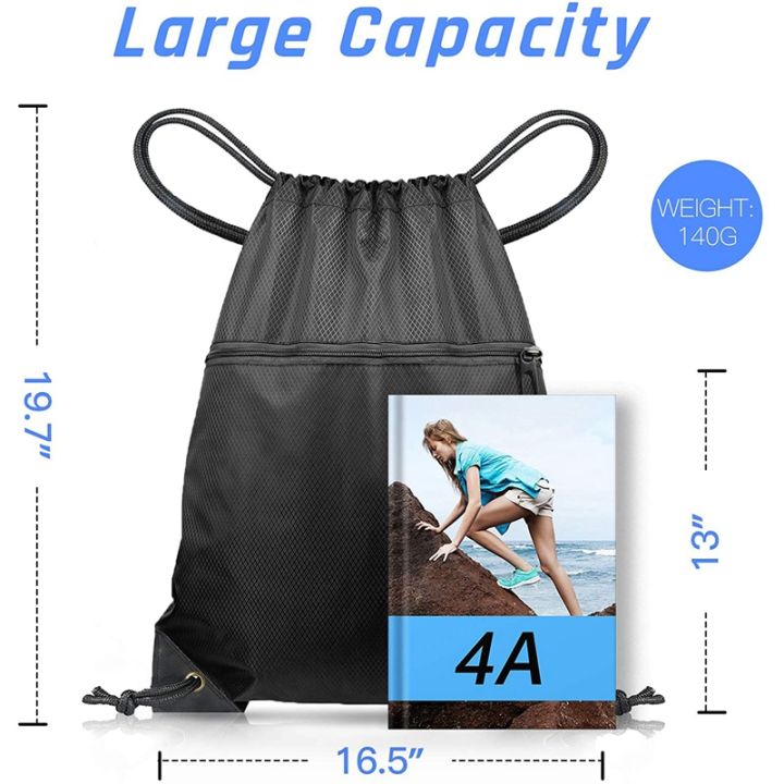 Drawstring%20Backpack%20Sports%20Gym%20Bag%20for%20Women%20Men%20Children%20Large%20Size%20with%20Zipper%20Bottle%20Mesh%20Pockets%20Black%20-%20Image%204