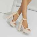 Hot Platform With Women Leather Simple Chunky High Heeled Sandals Ankle Strap Banquet Party Pumps. 