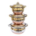 Stainless Steel Copper Hundi Set of 3. 