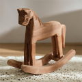 (GGBR) Vintage Carved Wood Rocking Horse Animals Decorated with Wood Carved Craft Horse Figurines for Home Decoration. 