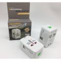 Universal Travel Adapter with 2 USB Charging Slot| International Plug Converter (AU/US/EU/UK) | Surge Protection, Compact Design, Safety Shutter & Travel Pouch - Compatible in 150+ Countries. 