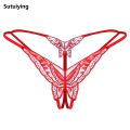 Sutuiying 【Poggioio】Women Sequin Micro Thong Lingerie Open Crotch G-String Butterfly Embroidery T-Back Panty Low Rise Underwear Majtki Damskie. 
