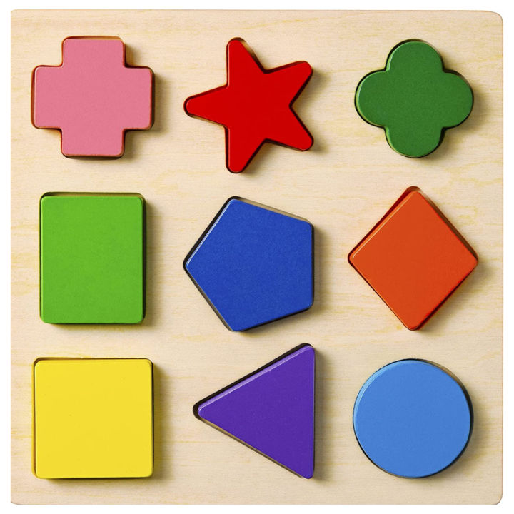 Cute Baby Colorful Wooden 3D Geometric Shapes Puzzle Board Star Triangle Oval Square Early Learning Education Montessori Puzzle Toy for Toddlers Daraz .np