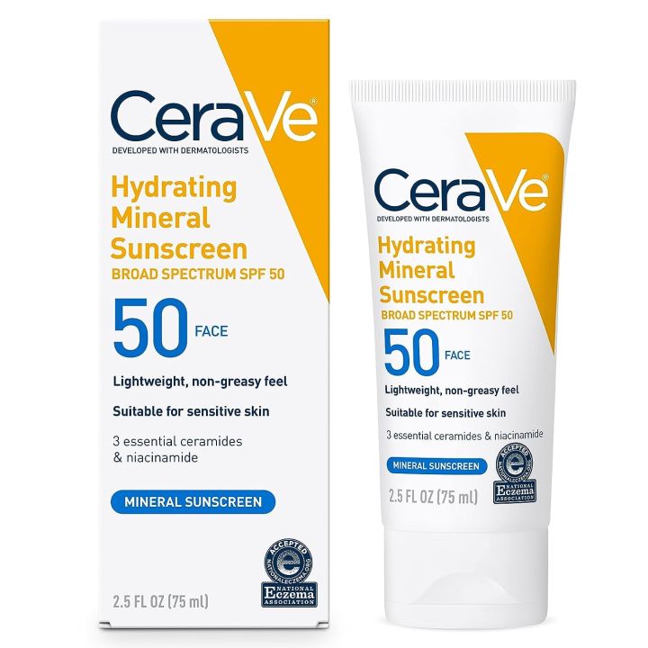 Cera-Ve 100% Mineral Sunscreen SPF 50 – Hydrating Face Sunscreen (75ml ...