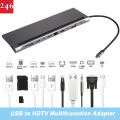 Usb-C Hub, 8 In 1 Multifunctional Aluminum Type C Adapter With 4k Hdmi Port, RJ45 Ethernet Port, USB-C Power Delivery, 2 USB 3.0 Ports, SD/TF Card Reader, Compatible For Type-C Devices. 