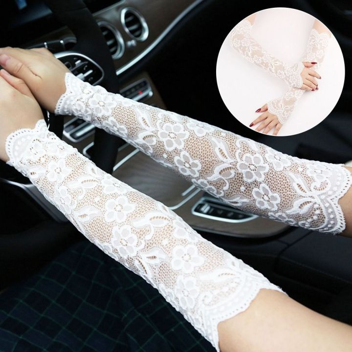 Long Lace Hollow-Out Cycling Gloves Fingerless Gloves Finger Mittens Arm Sleeves