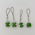 1PCS New Green Lucky Four Leaf Clover Keychain Lucky Clover Glass Pendant Phone Strap Cologo. 