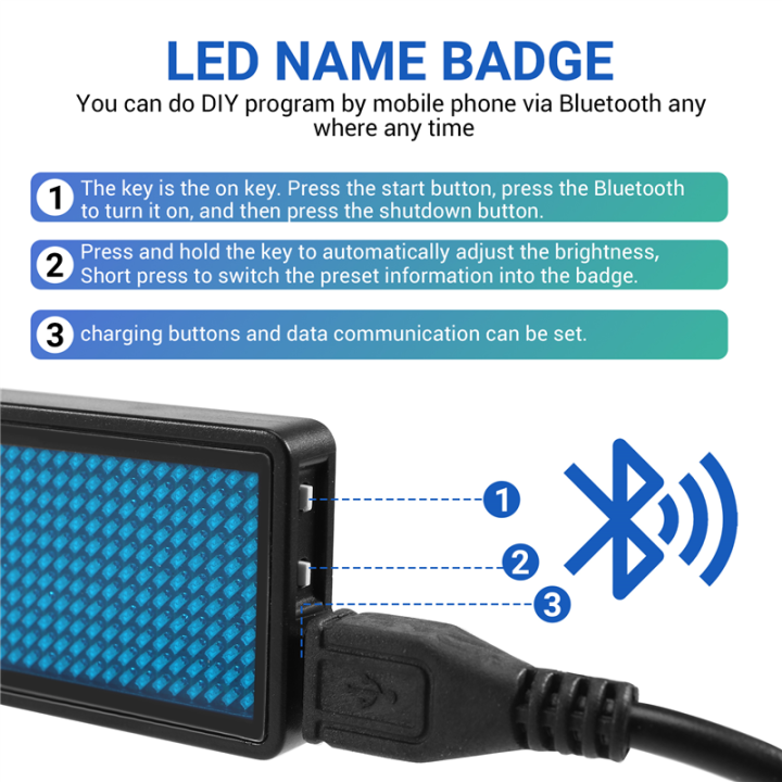 Bluetooth-LED-Namensschilder Verbesserte kabellose Bluetooth-LED-Namensschild Wiederaufladbare Namensschild Karte mit Magnet/Pin für die Party