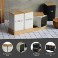 (GGBR) 3PCS Set Tea Coffee Sugar Canister Set with Tray Iron Tea and Coffee Jars with Bamboo Lid Coffee Sugar Tea Containers B. 