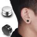 1 Pair Unisex Round Stud Non Piercing Black Magnetic Earrings. 