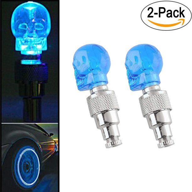 2 Pcs Creative Skull Design LED Light Bicycle Bike Tire Wheel Valve Cap Warning Lights