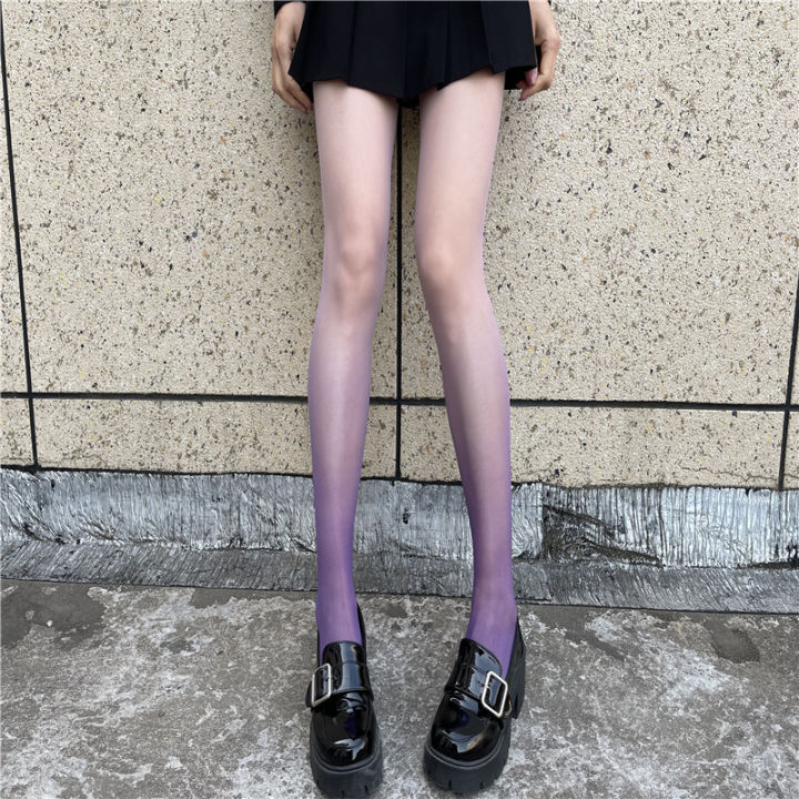 Gradient Hose black silk thin female jk millennial hot girl purple gradient stockings ...