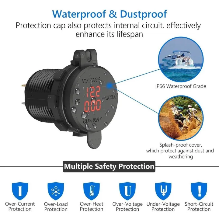 NAMUNY%202Pcs%2012V%20/%2024V%20Fast%20Charging%203.0%20Car%20Lighter%20Socket%20Usb%20Charger%20Led%20Voltmeter%20Ammeter%20Black%20&%20Red%20&%20Black%20&%20Blue%20-%20Image%204