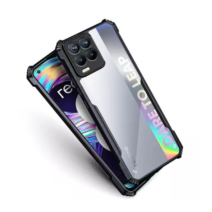 Back Cover Case for Realme 8 4G / Realme 8 Pro (Shockproof | Hybrid TPU & PC | Transparent | Black Bumper)
