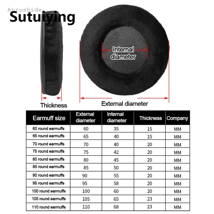 Sutuiying%20Anrushide%201pair%20General%20Velvet%20Earpads%20for%20Sony/Akg/Denon%2060mm%2065mm%2070mm%2075mm%202025%20New%2080mm%2085mm%2090mm%2095%20100mm%20105mm%20Replacement%20Ear%20Pads%20Cushion%20-%20Image%206