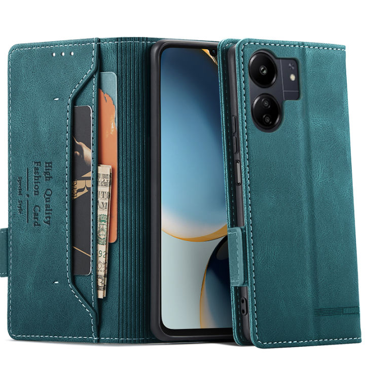 WBWONE Leather Flip Cover For Xiaomi Redmi 13C / Xiaomi POCO C65 Case, Butterfly Embossing Magnetic Closure Protection Shell Bumper Wallet With [Card