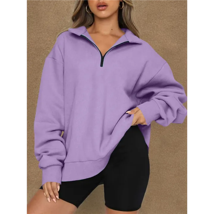 Women%20Half%20Zip%20Oversized%20Sweatshirts%20Long%20Sleeve%20Solid%20Color%20Drop%20Shoulder%20Fleece%20Workout%20Pullover%20-%20Image%203
